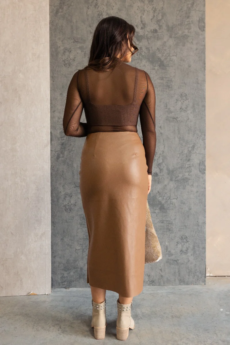 Alessia Brown Mesh Long Sleeve Bodysuit - Image 5