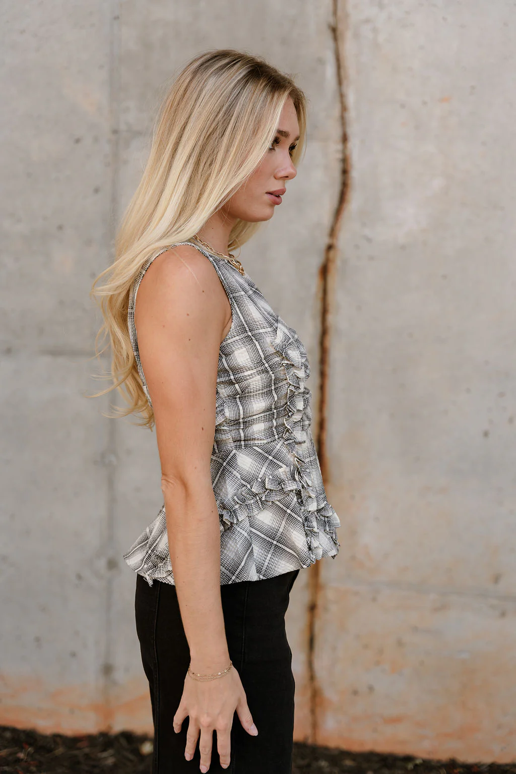 Alessia Ivory & Black Plaid Ruffle Tank - Image 5
