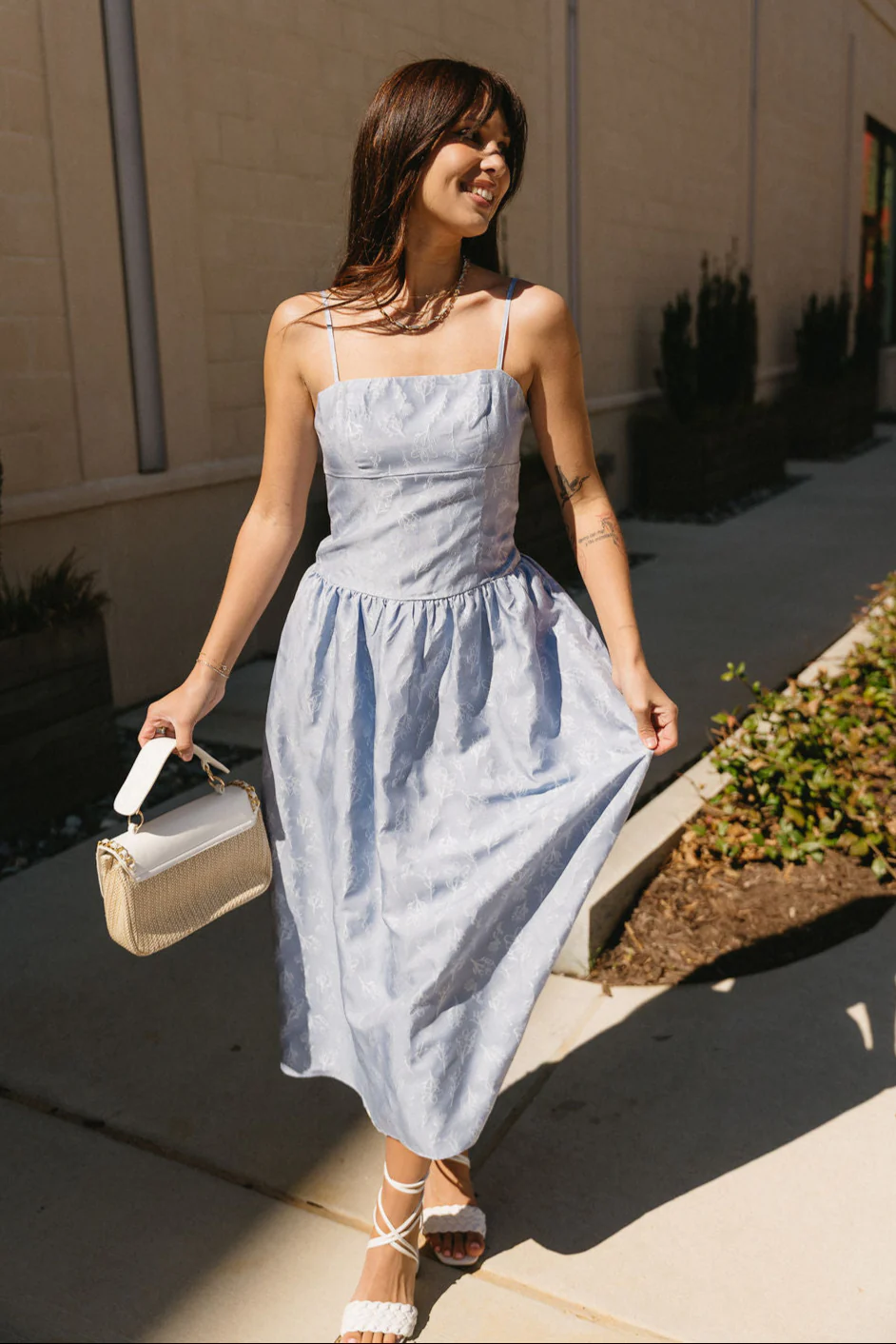 Alexa Dusty Blue Floral Midi Dress