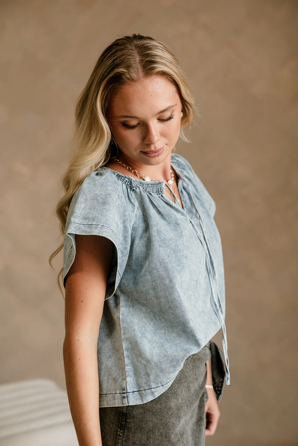 Alexa Washed Denim Short Sleeve Top - Image 6