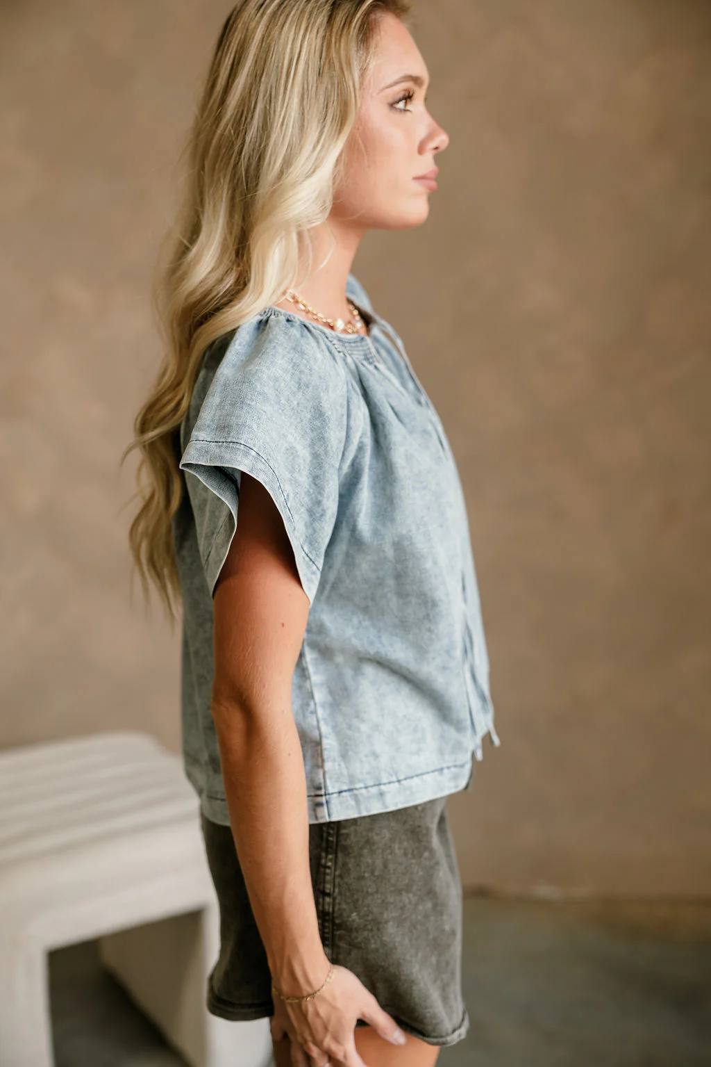 Alexa Washed Denim Short Sleeve Top - Image 7