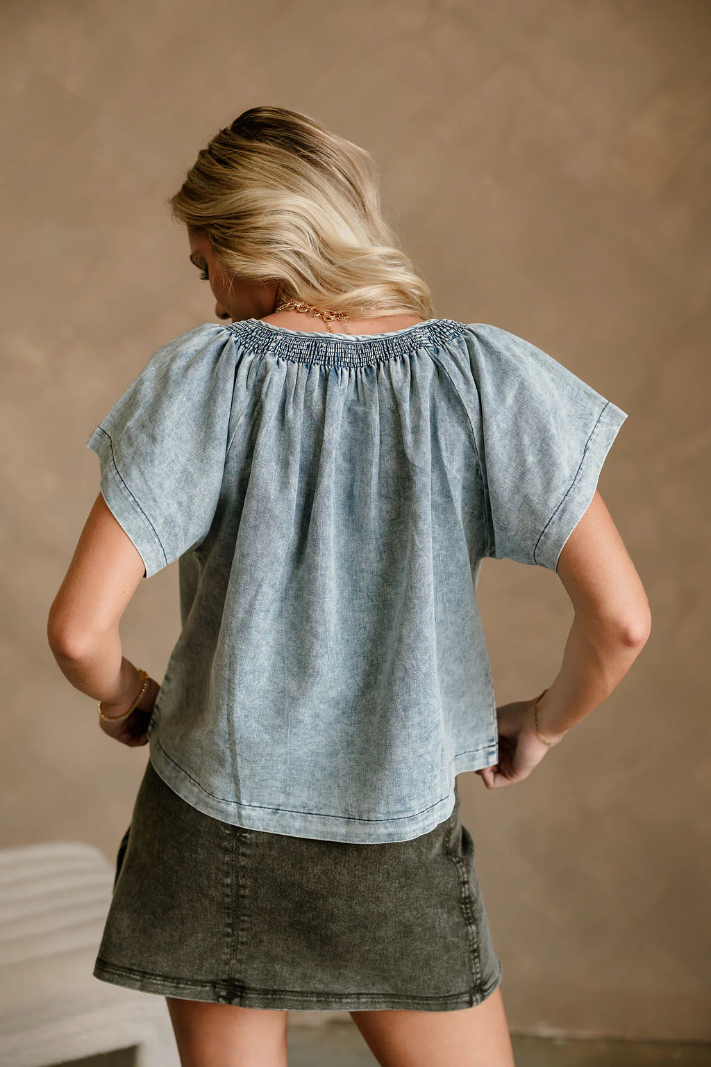Alexa Washed Denim Short Sleeve Top - Image 8