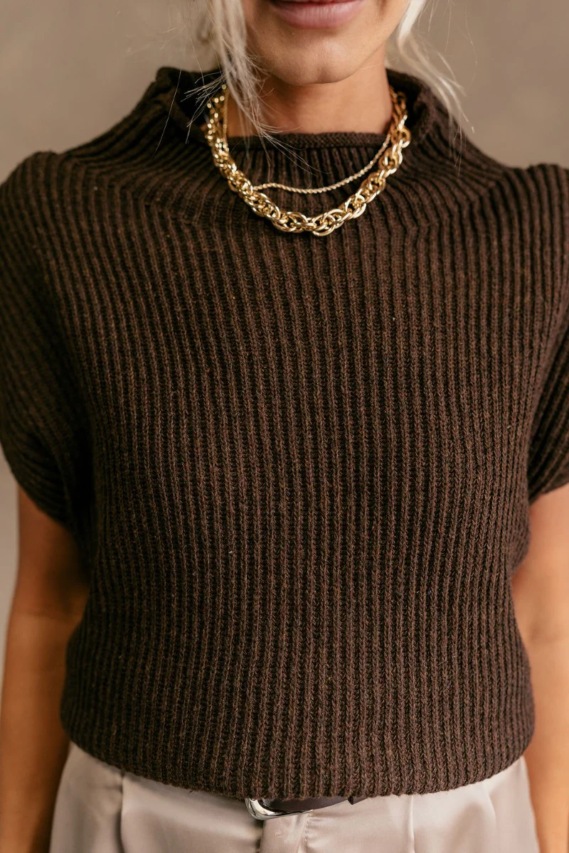 Alexandra Chocolate Brown Sleeveless Sweater - Image 6