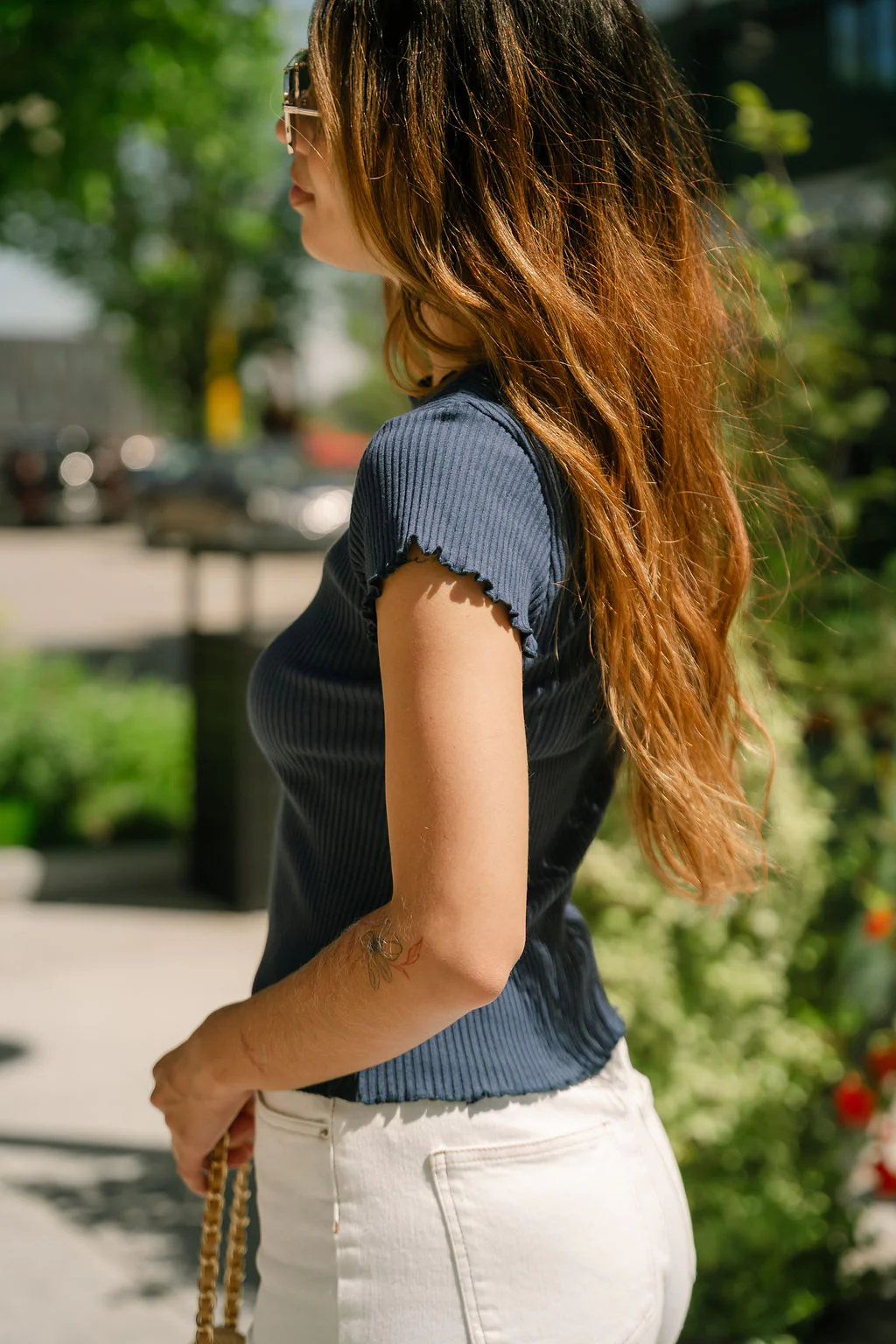 Alexia Navy Blue Lettuce Ruffle Top - Image 3