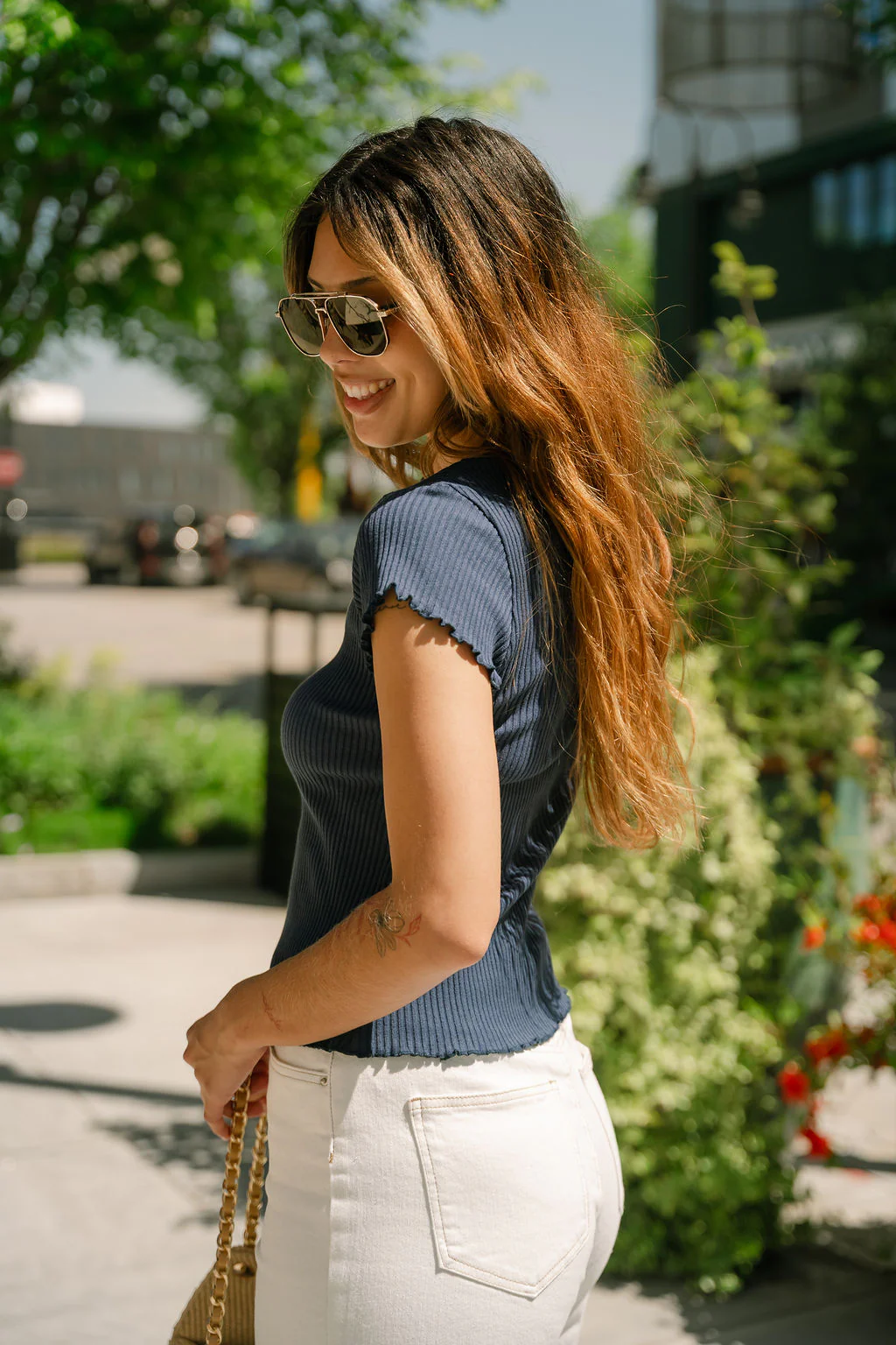 Alexia Navy Blue Lettuce Ruffle Top - Image 4