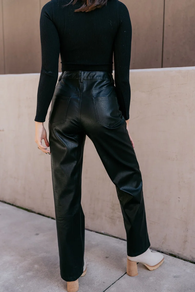 Alexis Black Faux Leather Pants - Image 10