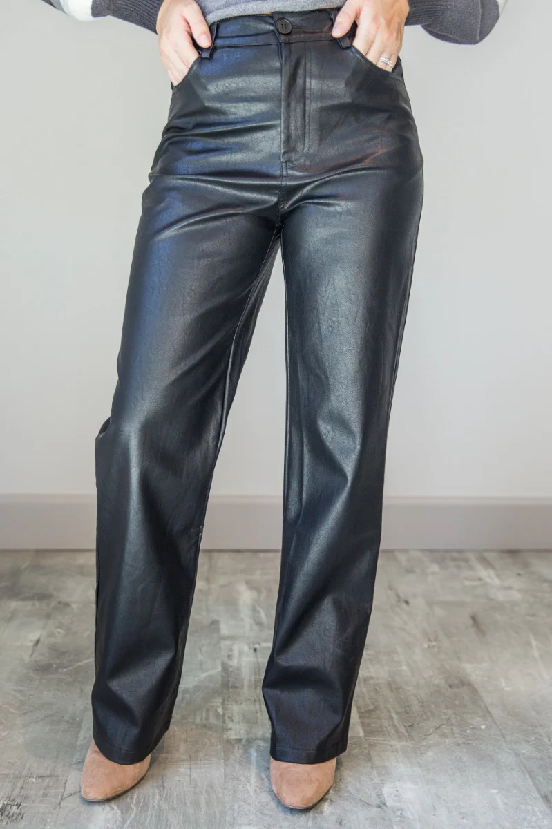 Alexis Black Faux Leather Pants - Image 3