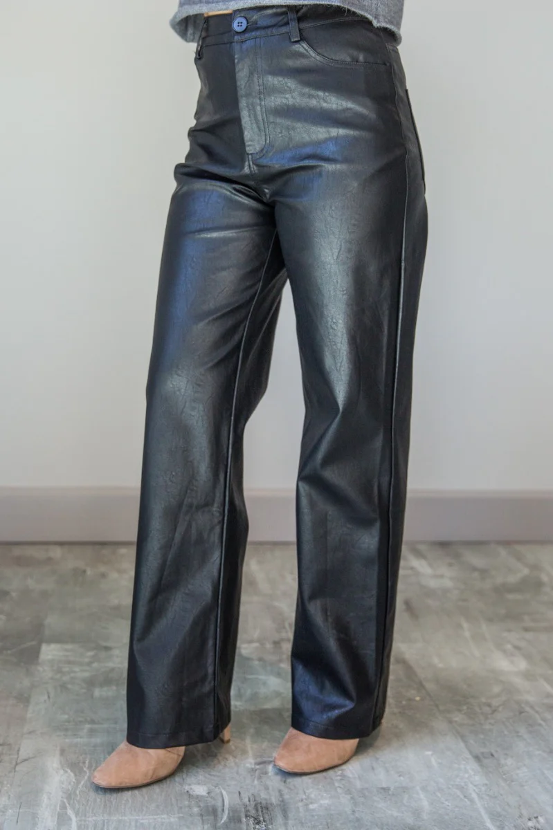 Alexis Black Faux Leather Pants - Image 4