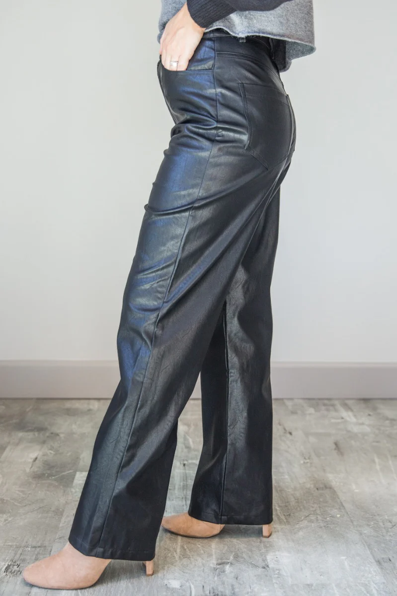 Alexis Black Faux Leather Pants - Image 5