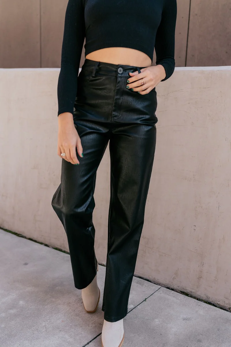 Alexis Black Faux Leather Pants - Image 7