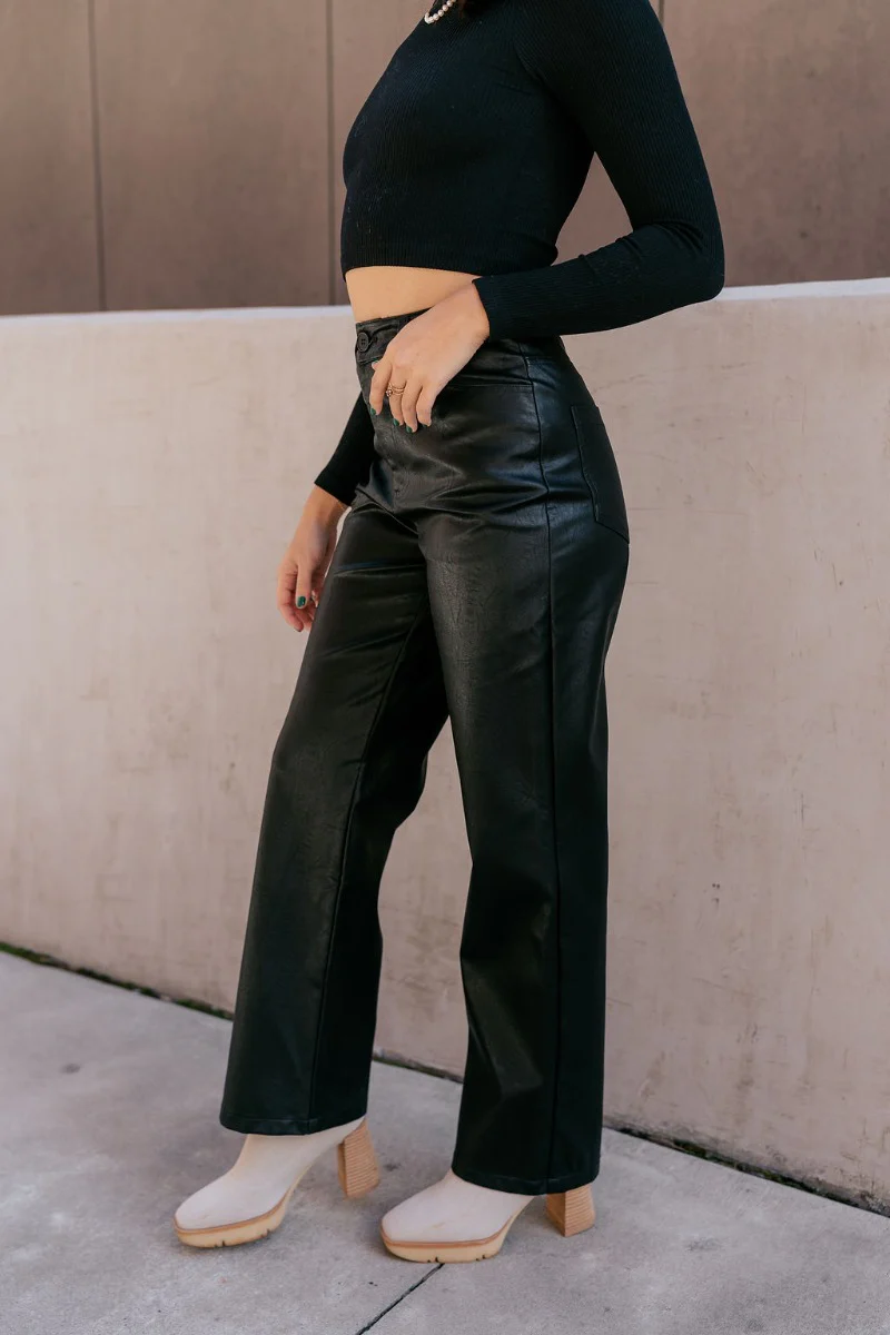 Alexis Black Faux Leather Pants - Image 9
