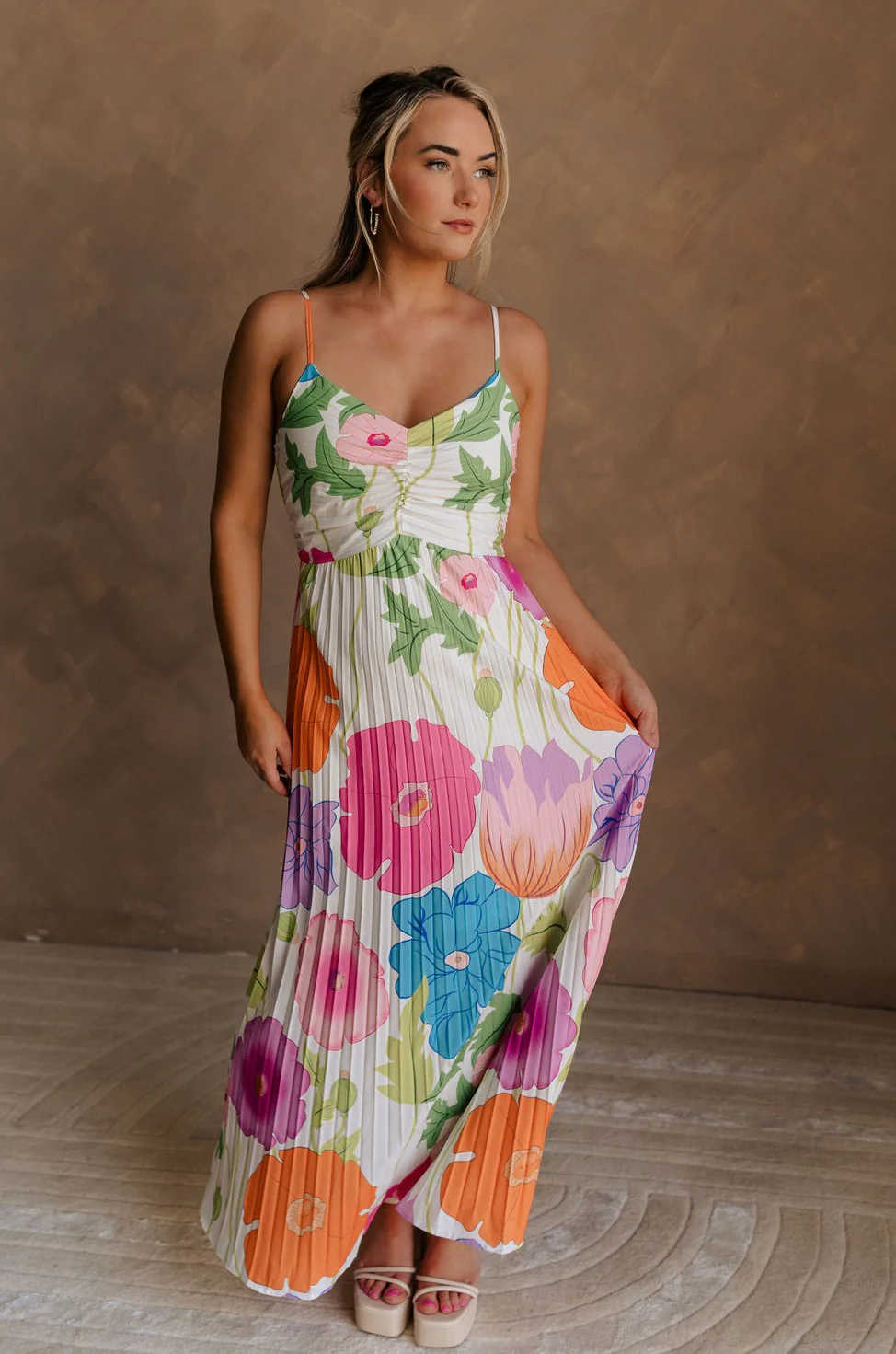Alia Pleated Floral Maxi Dress