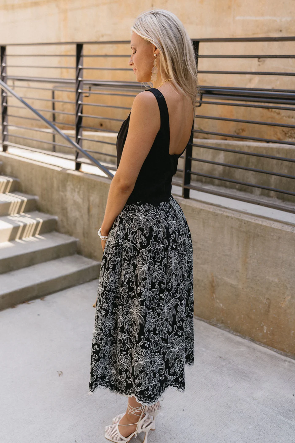 Alice Black & Cream Stitch Floral Midi Dress - Image 9