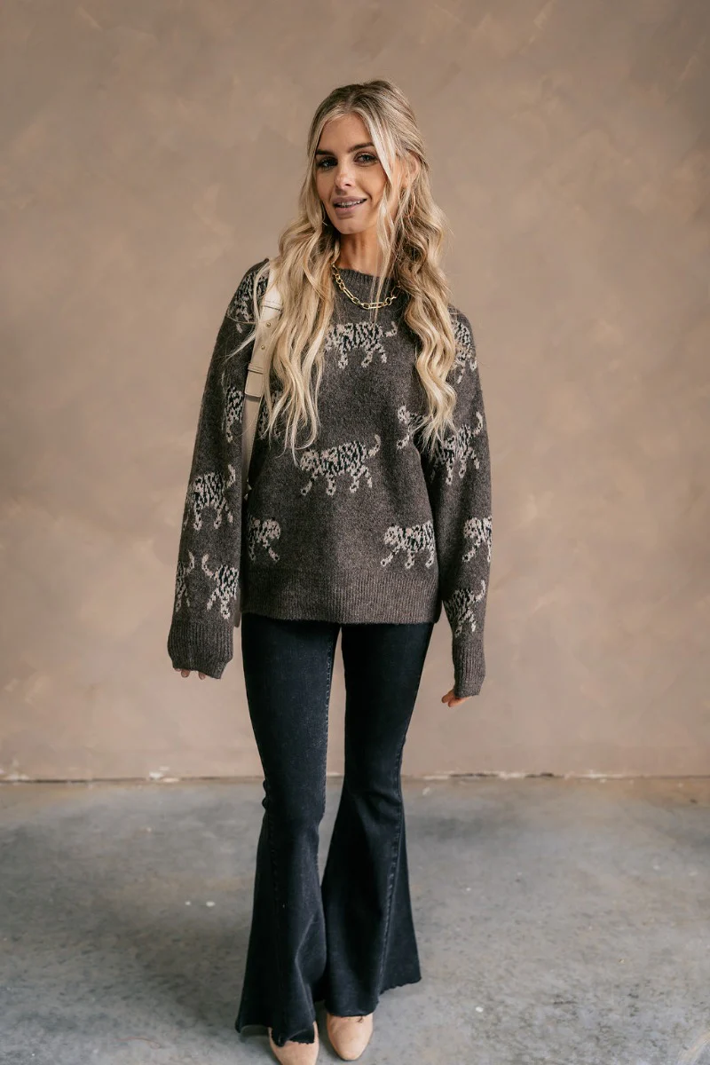 Alice Brown & Cream Leopard Long Sleeve Sweater