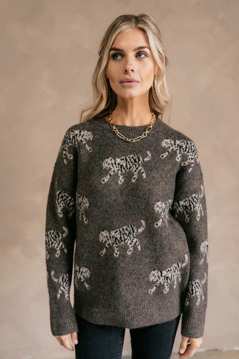 Alice Brown & Cream Leopard Long Sleeve Sweater - Image 2