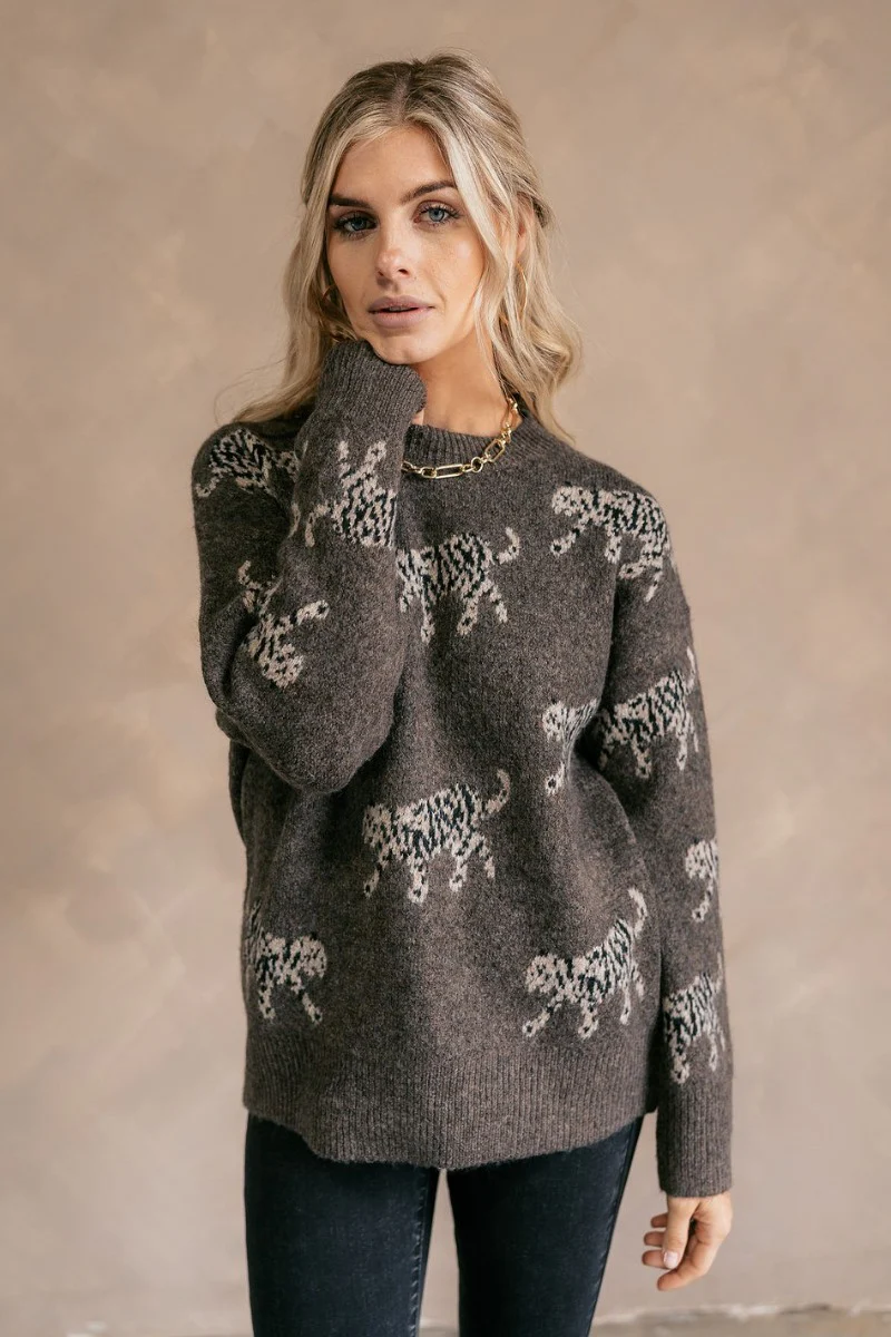 Alice Brown & Cream Leopard Long Sleeve Sweater - Image 3