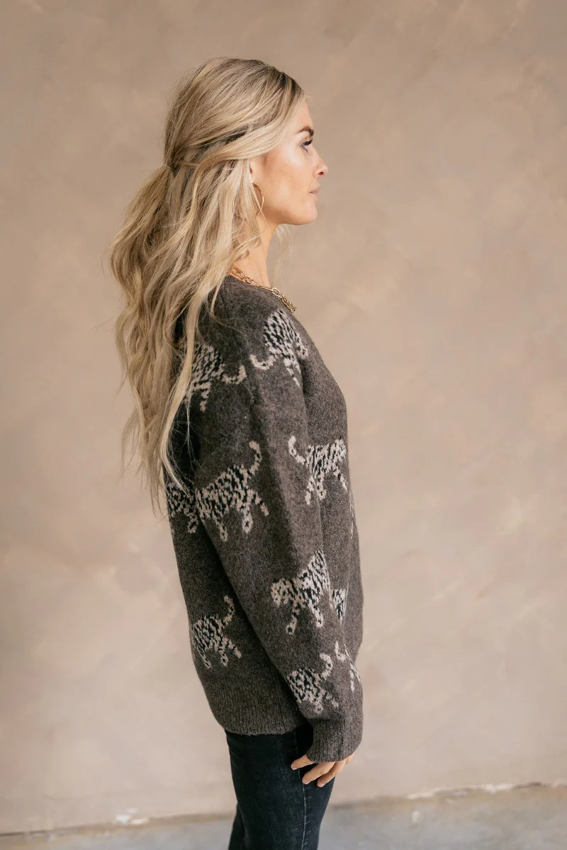 Alice Brown & Cream Leopard Long Sleeve Sweater - Image 4