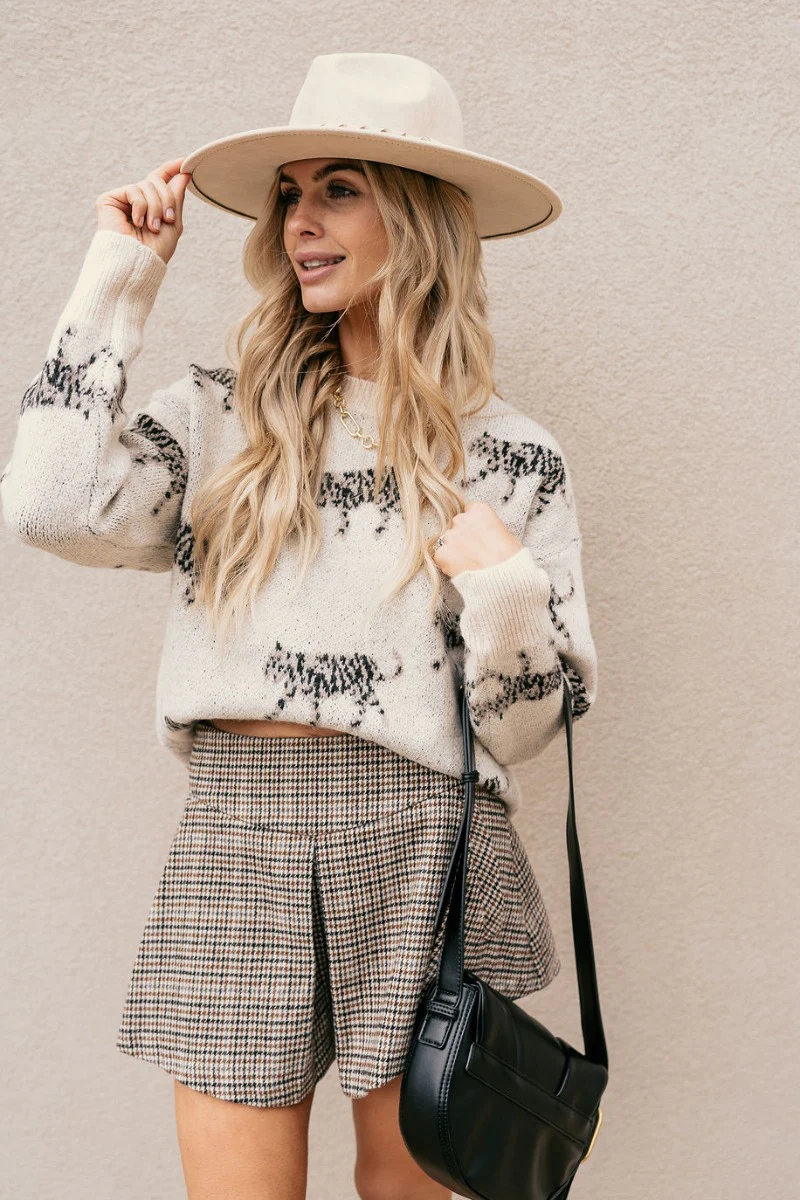 Alice Cream & Black Leopard Long Sleeve Sweater
