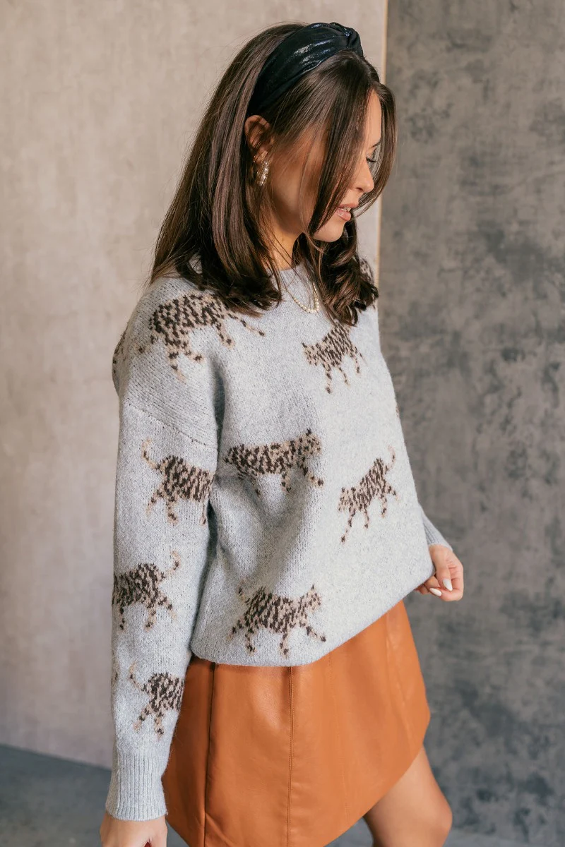 Alice Grey & Brown Leopard Long Sleeve Sweater - Image 5