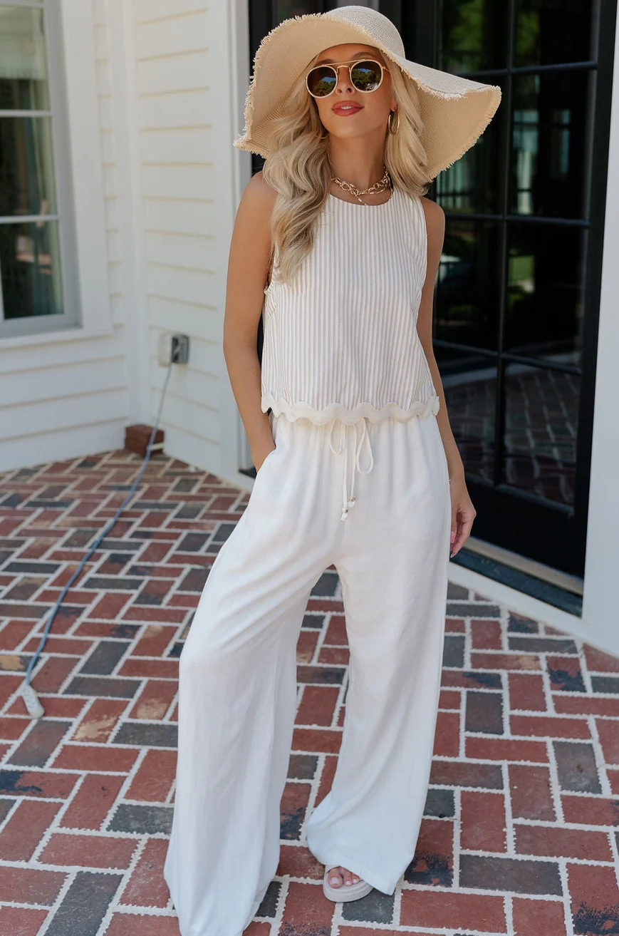 Alice Off White Wide Leg Drawstring Pants