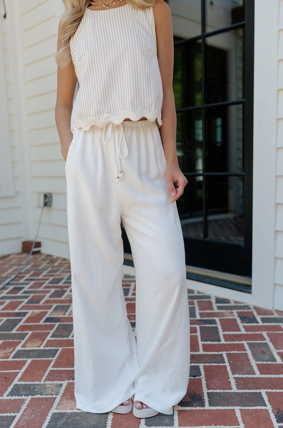 Alice Off White Wide Leg Drawstring Pants - Image 2