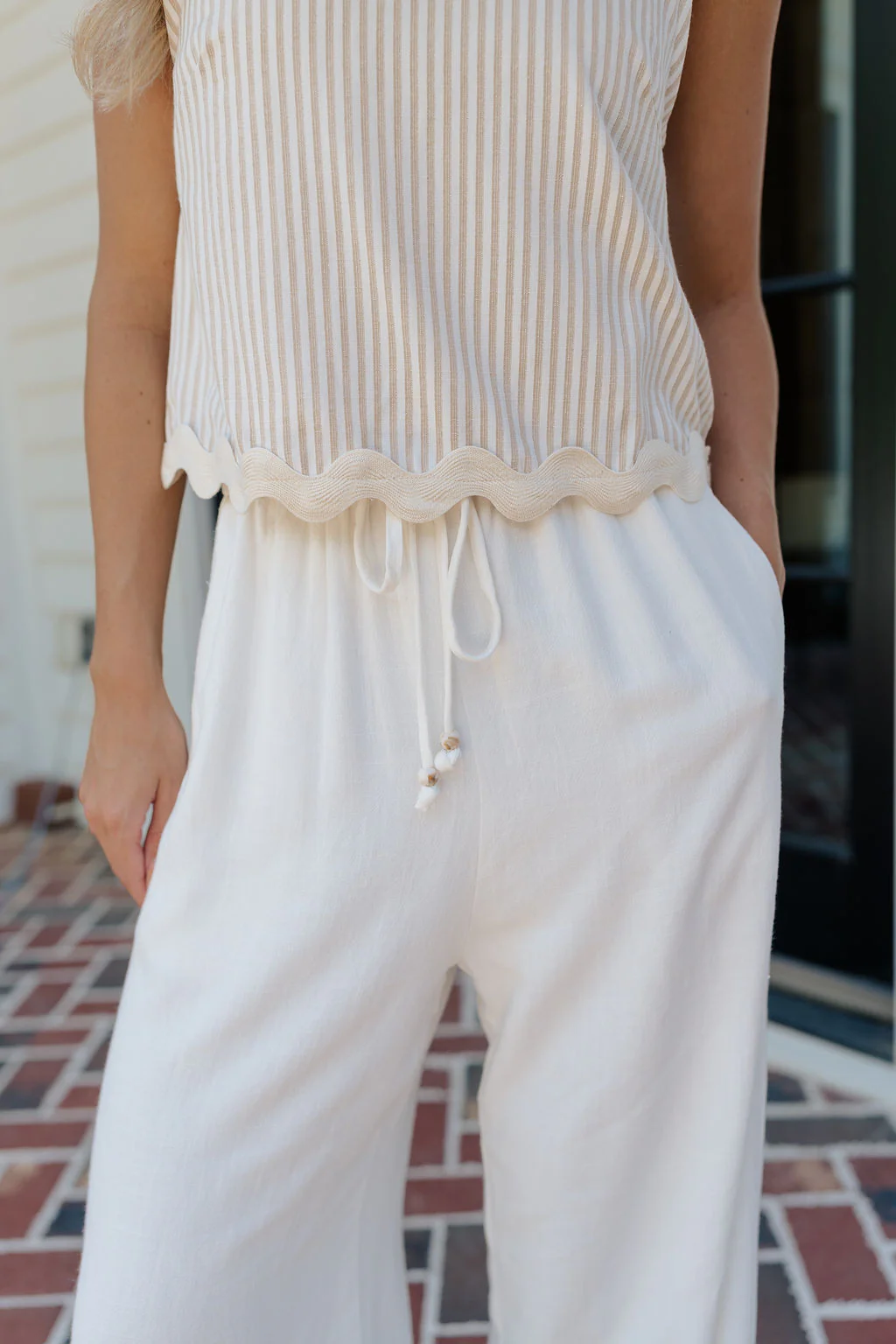 Alice Off White Wide Leg Drawstring Pants - Image 3