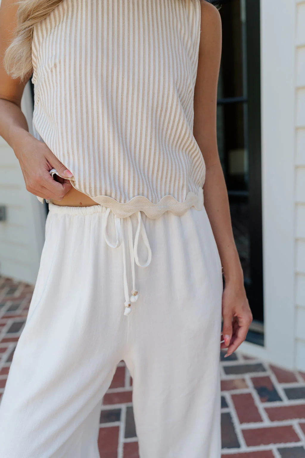 Alice Off White Wide Leg Drawstring Pants - Image 4