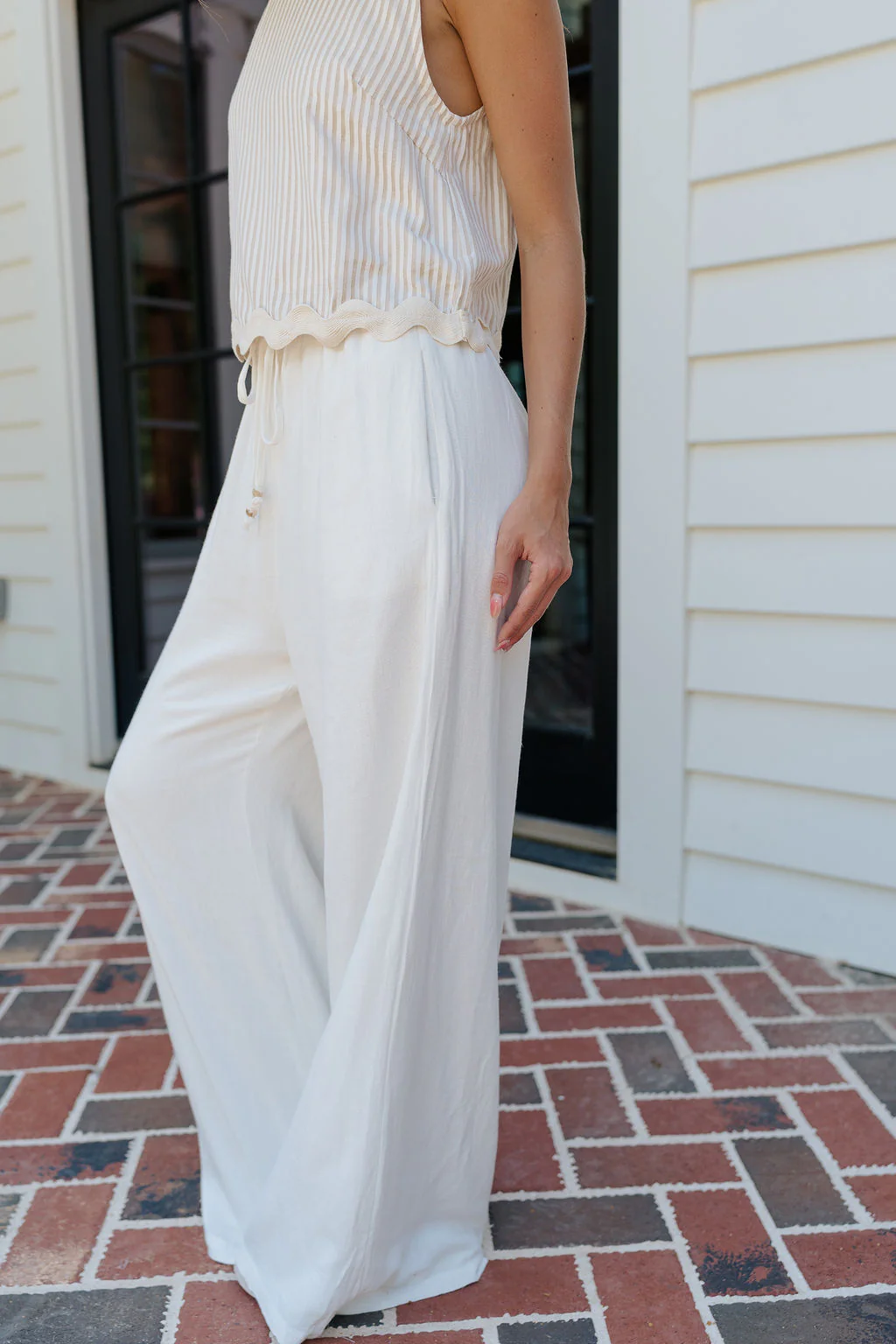 Alice Off White Wide Leg Drawstring Pants - Image 5