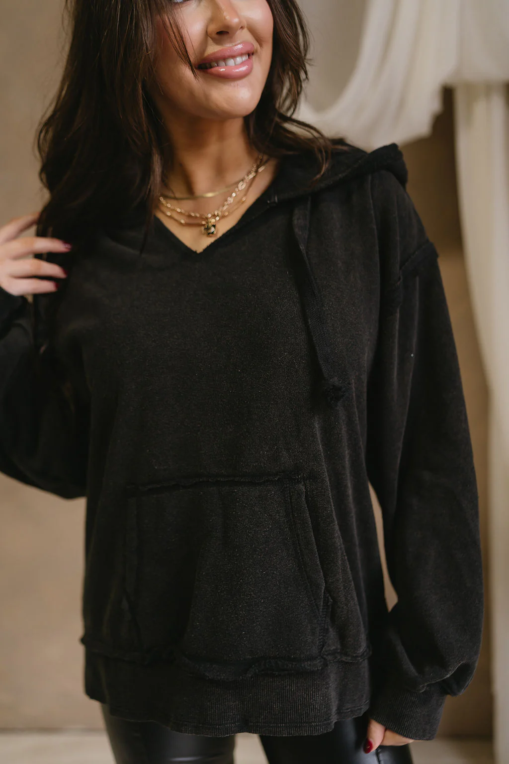 Alice Washed Black Hoodie Sweatshirt - Image 2