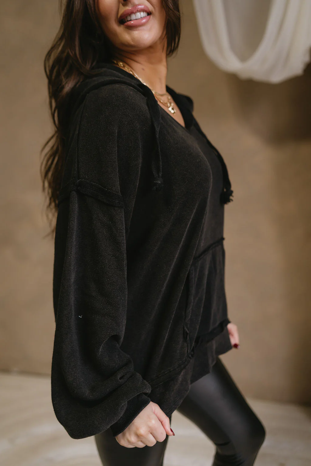 Alice Washed Black Hoodie Sweatshirt - Image 3