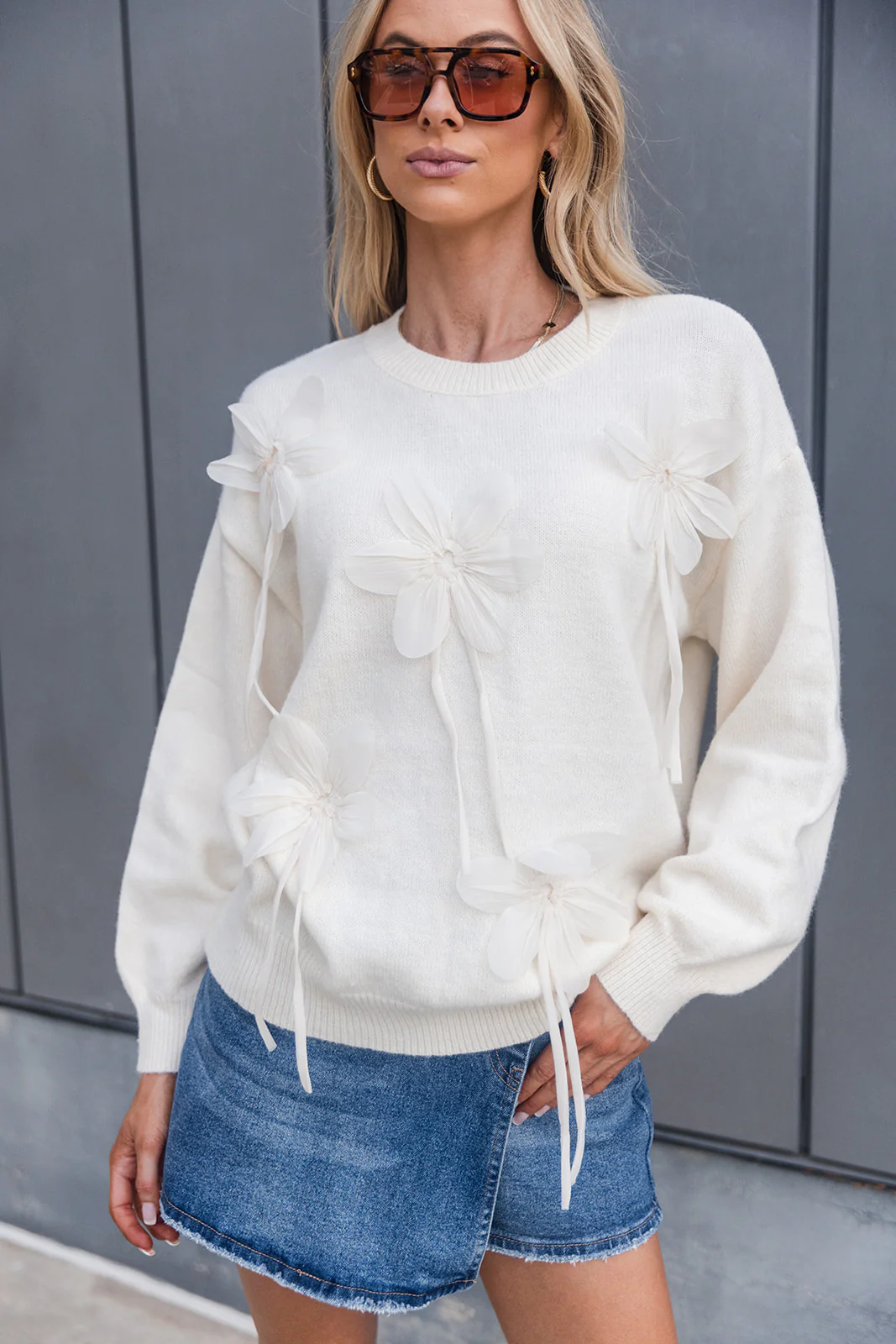 Alice White Floral Long Sleeve Sweater