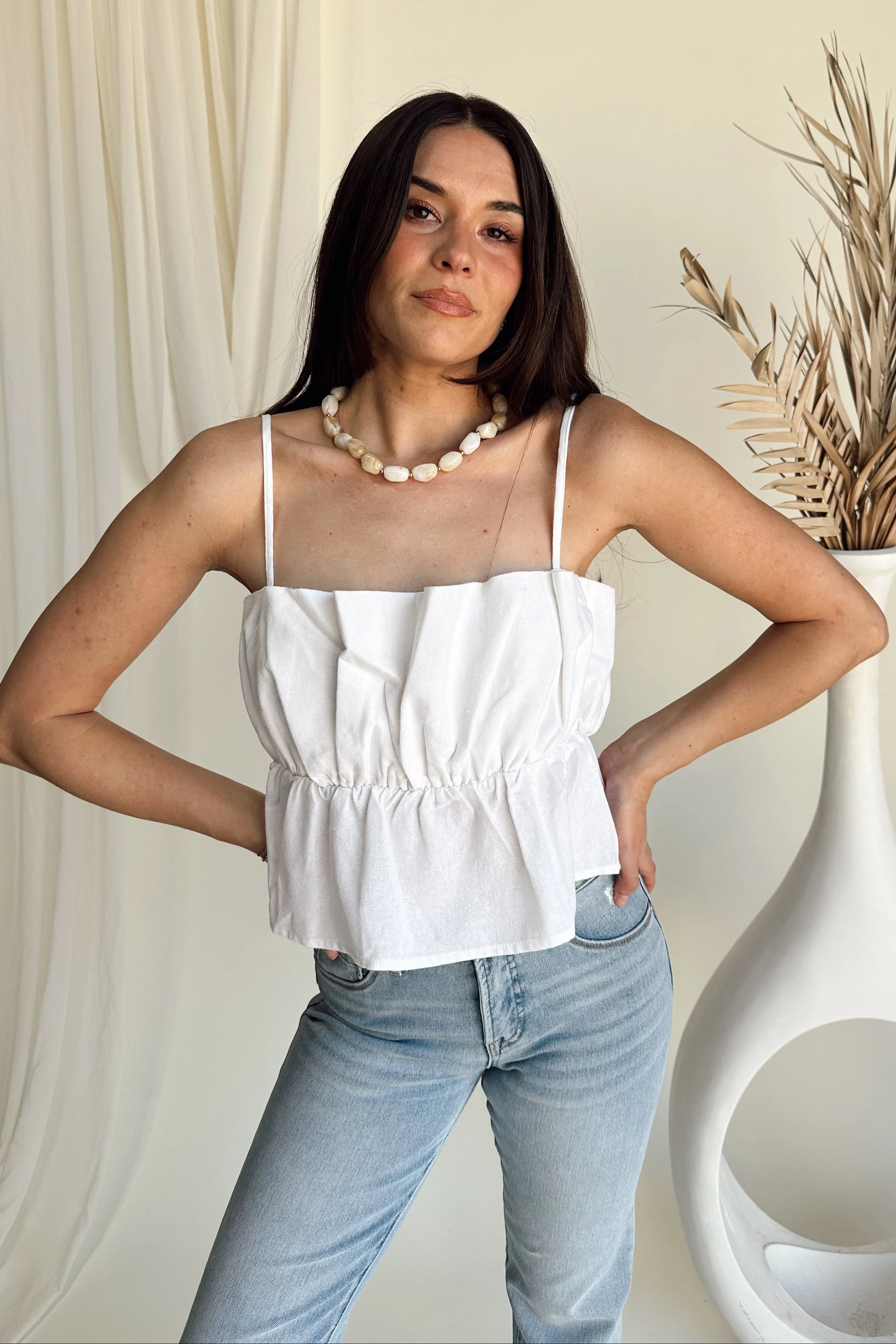 Alice White Ruffle Cropped Tank