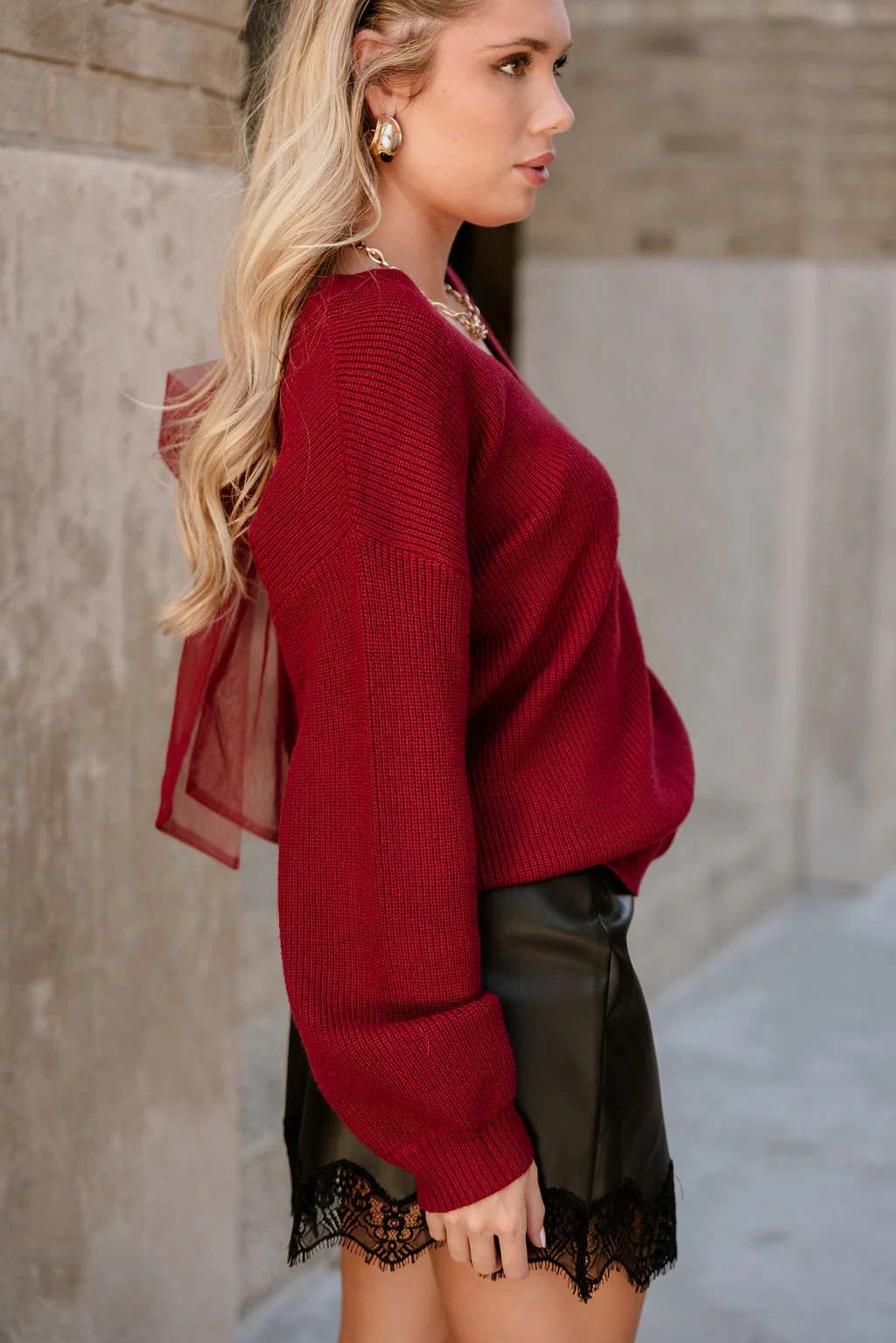 Alicia Deep Red Back Bow Sweater - Image 3