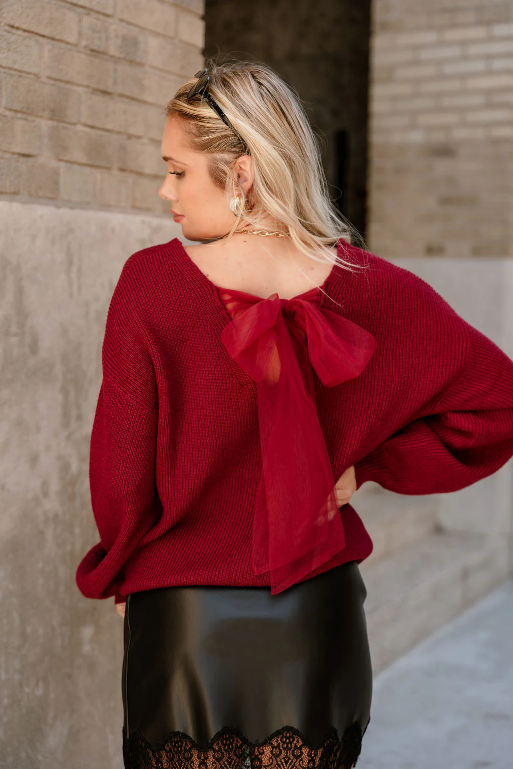 Alicia Deep Red Back Bow Sweater - Image 4