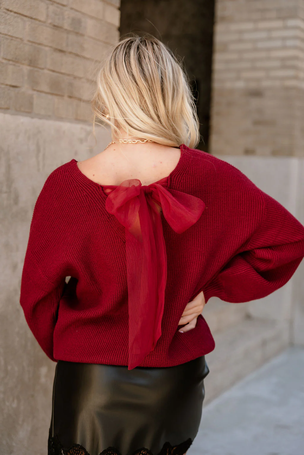 Alicia Deep Red Back Bow Sweater - Image 9
