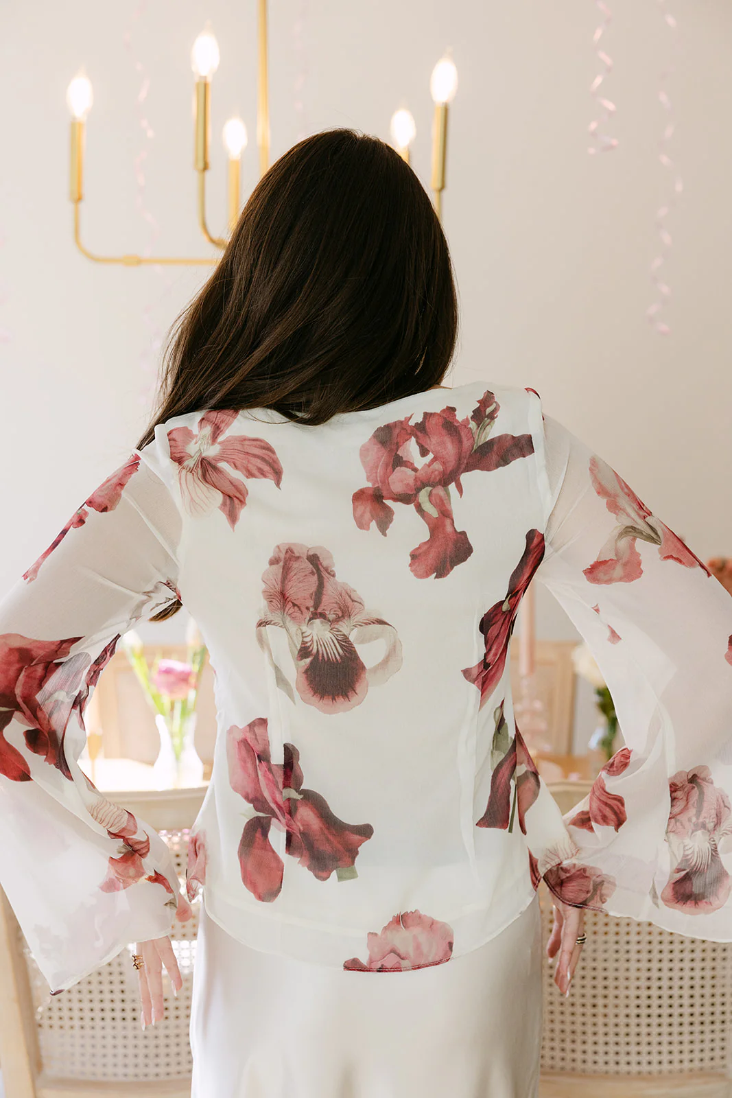 Alicia Ivory & Deep Red Floral Top - Image 4