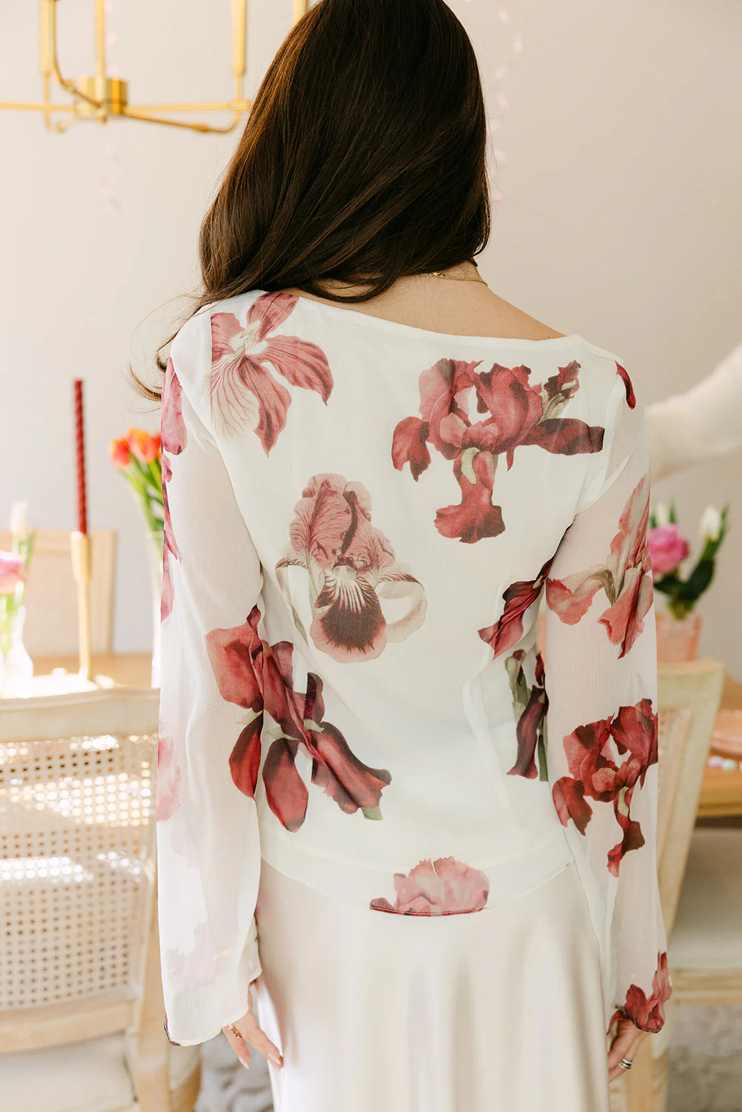 Alicia Ivory & Deep Red Floral Top - Image 5
