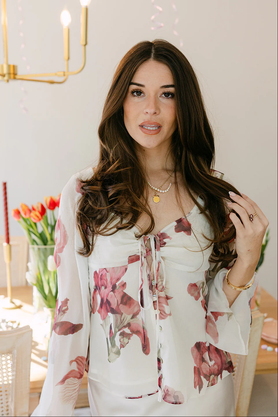 Alicia Ivory & Deep Red Floral Top - Image 6
