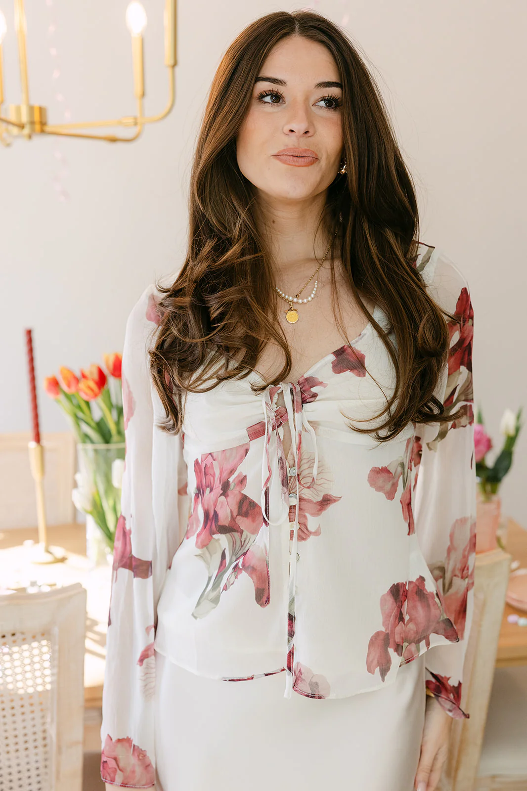 Alicia Ivory & Deep Red Floral Top - Image 8