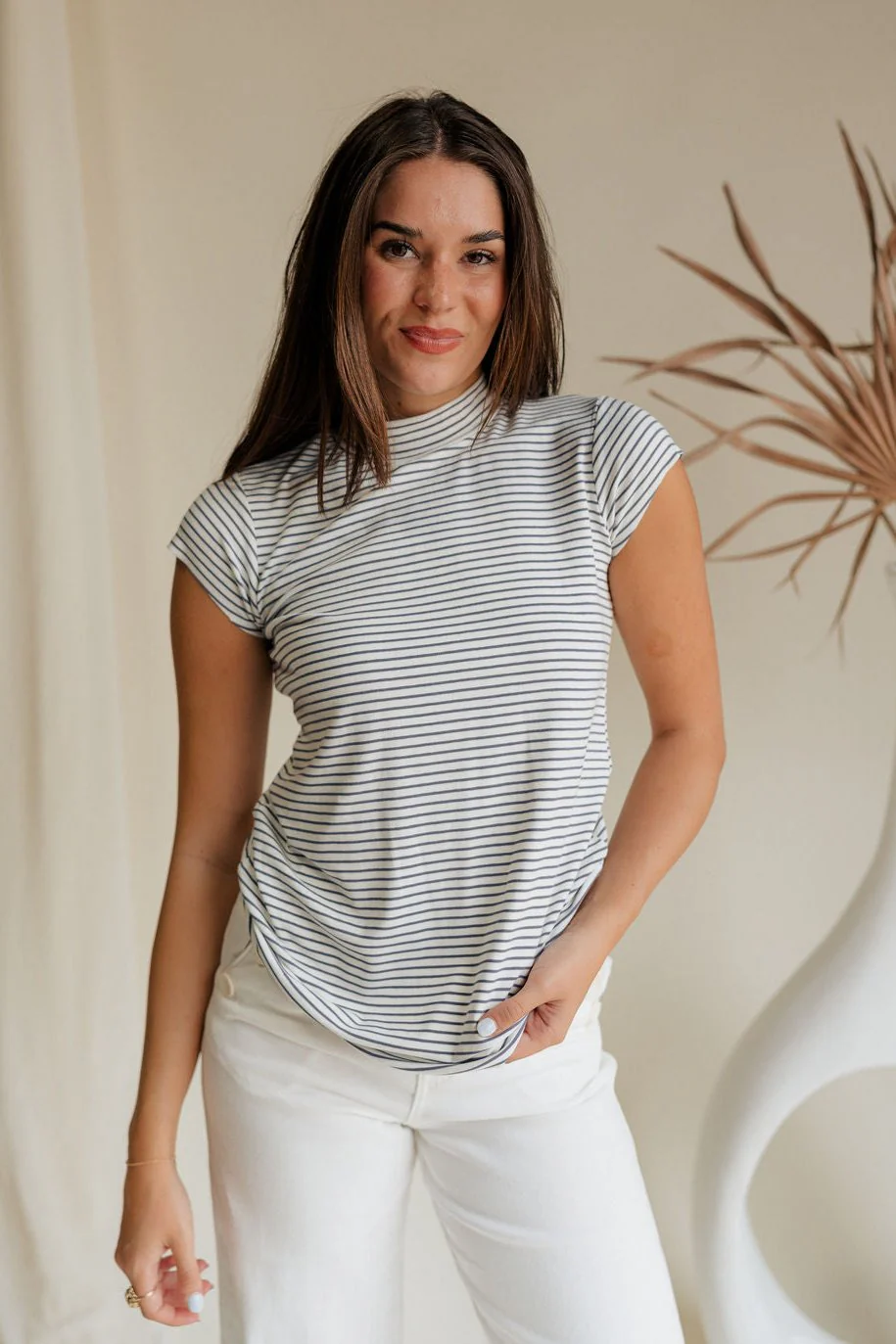 Alicia White & Grey Striped Top