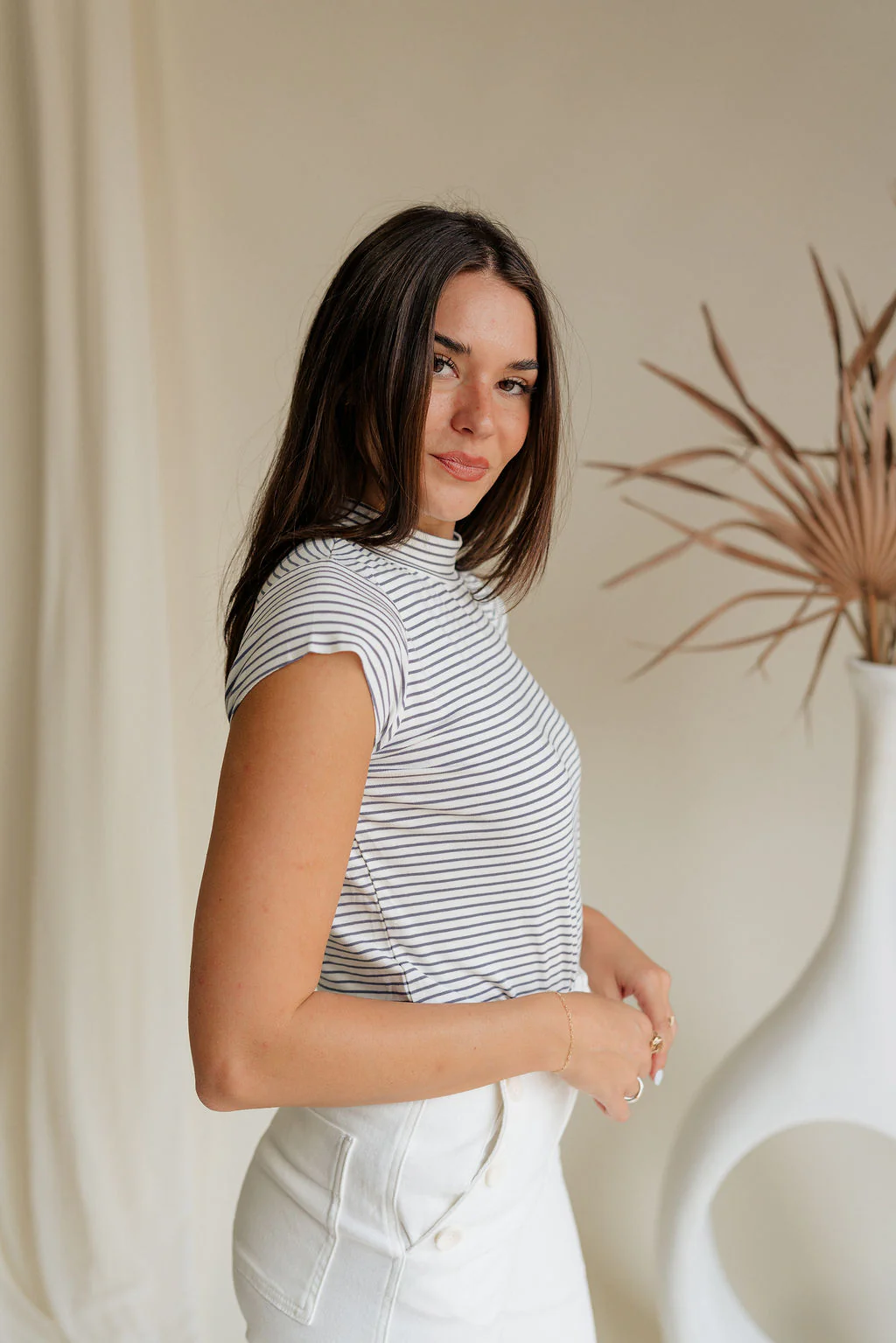 Alicia White & Grey Striped Top - Image 2
