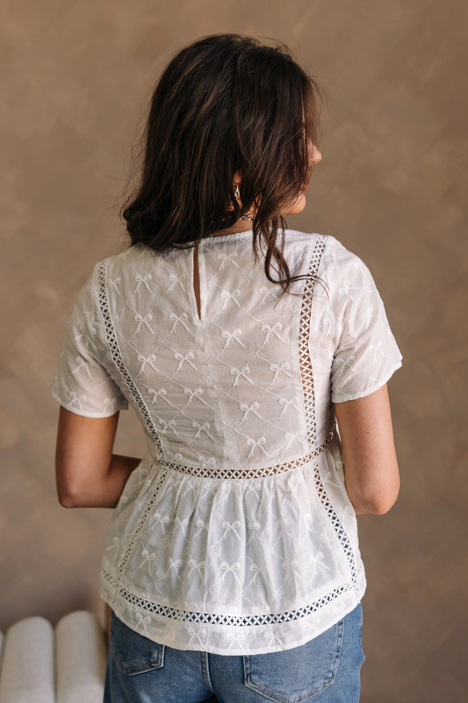 Alina White Bows Peplum Short Sleeve Top - Image 10