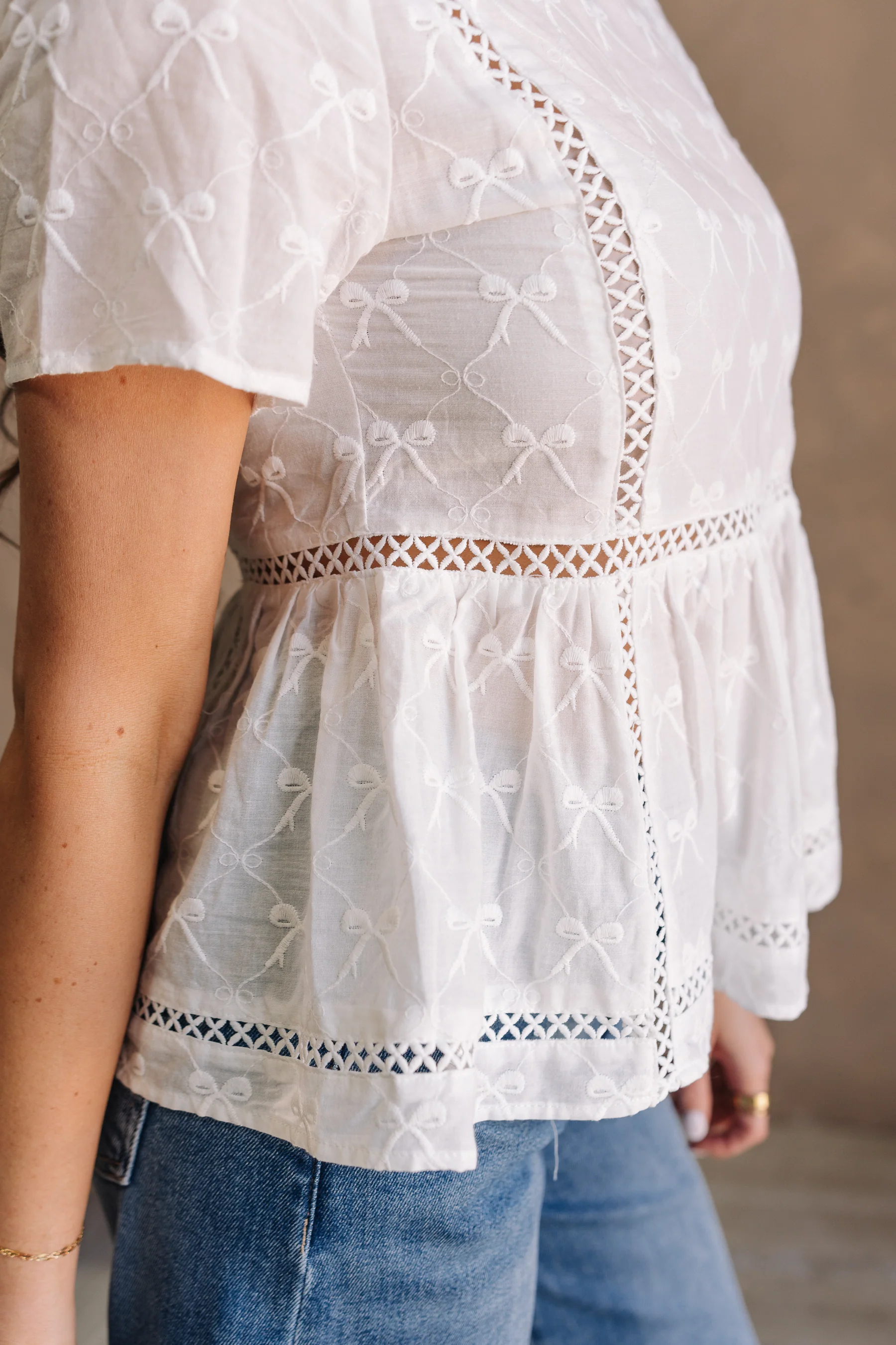 Alina White Bows Peplum Short Sleeve Top - Image 7