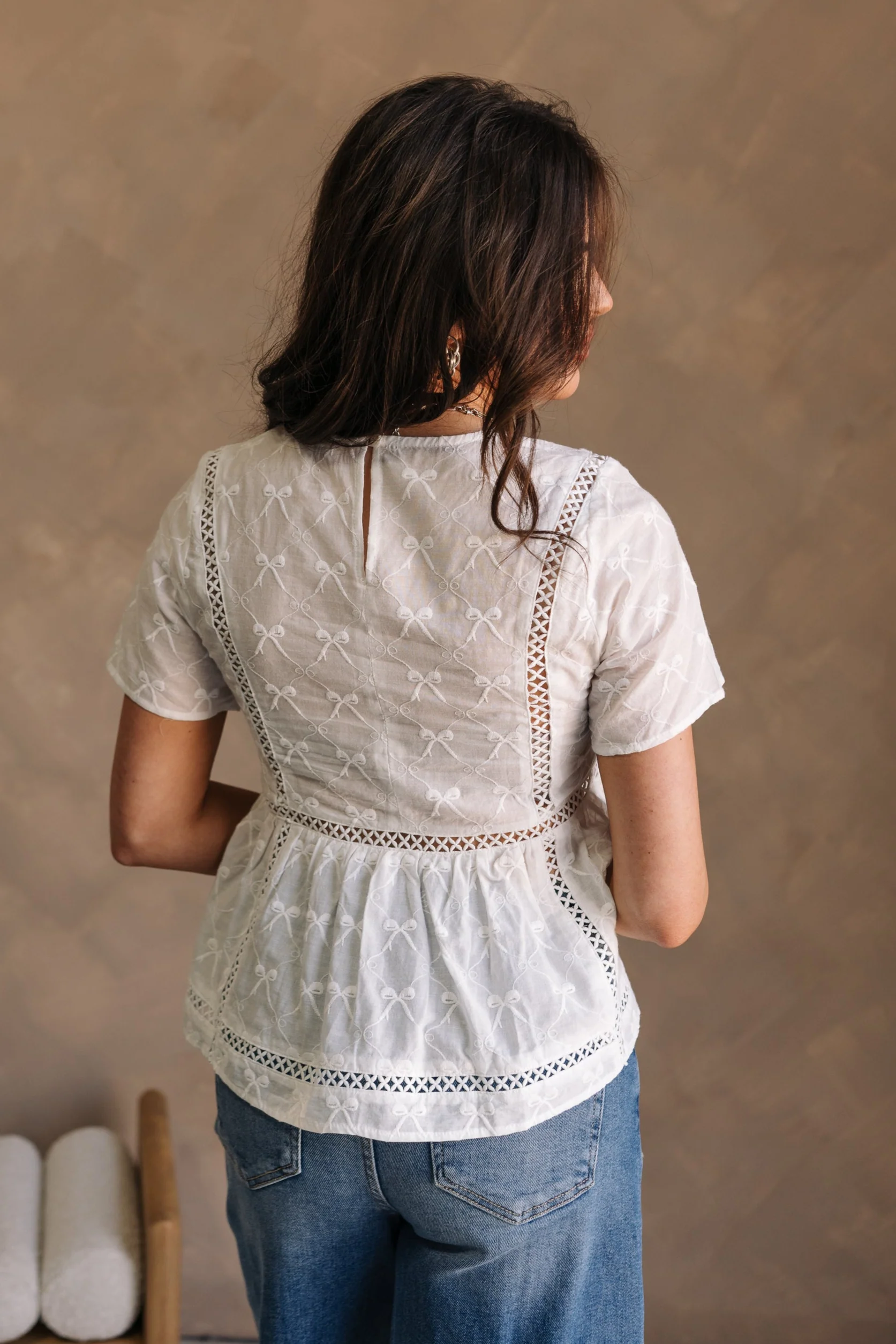 Alina White Bows Peplum Short Sleeve Top - Image 9