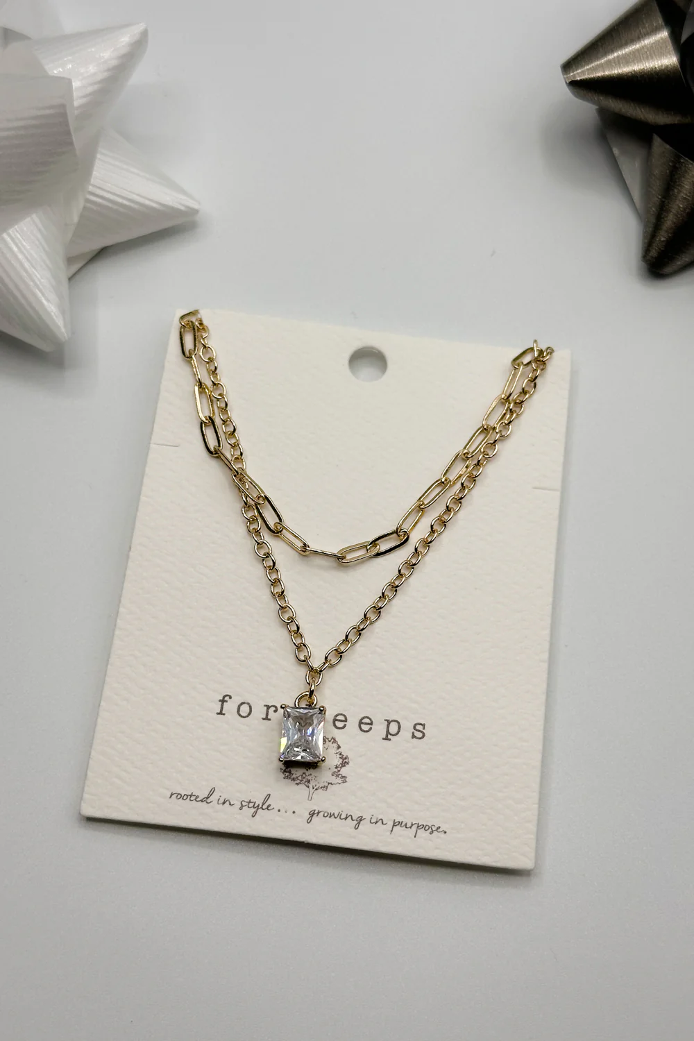 Aline Gold Chain Double Layer Rhinestone Necklace