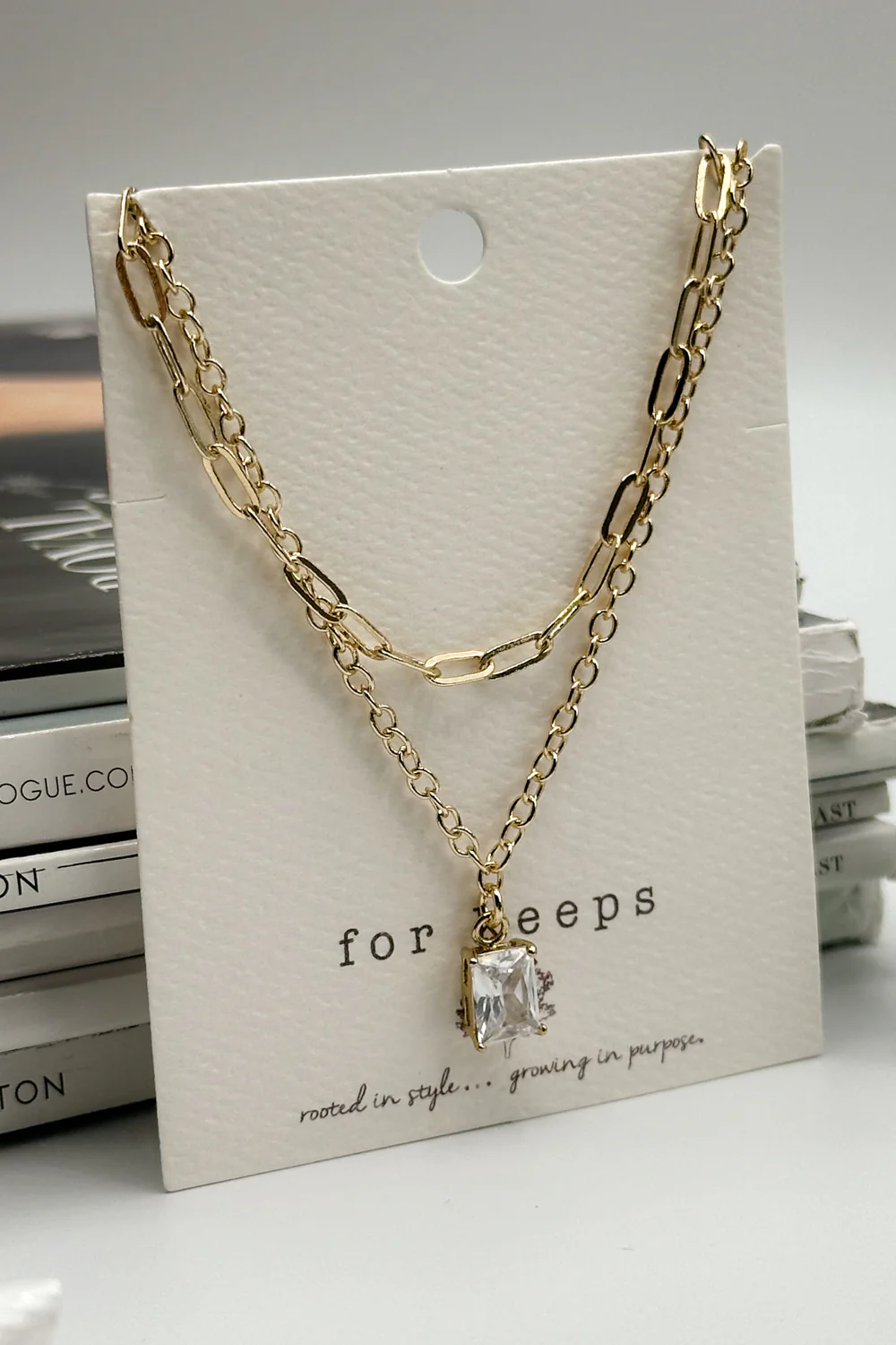 Aline Gold Chain Double Layer Rhinestone Necklace - Image 2