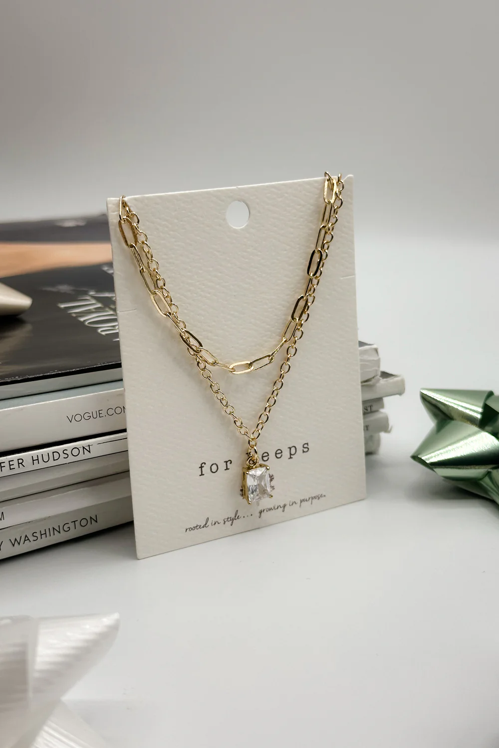Aline Gold Chain Double Layer Rhinestone Necklace - Image 3