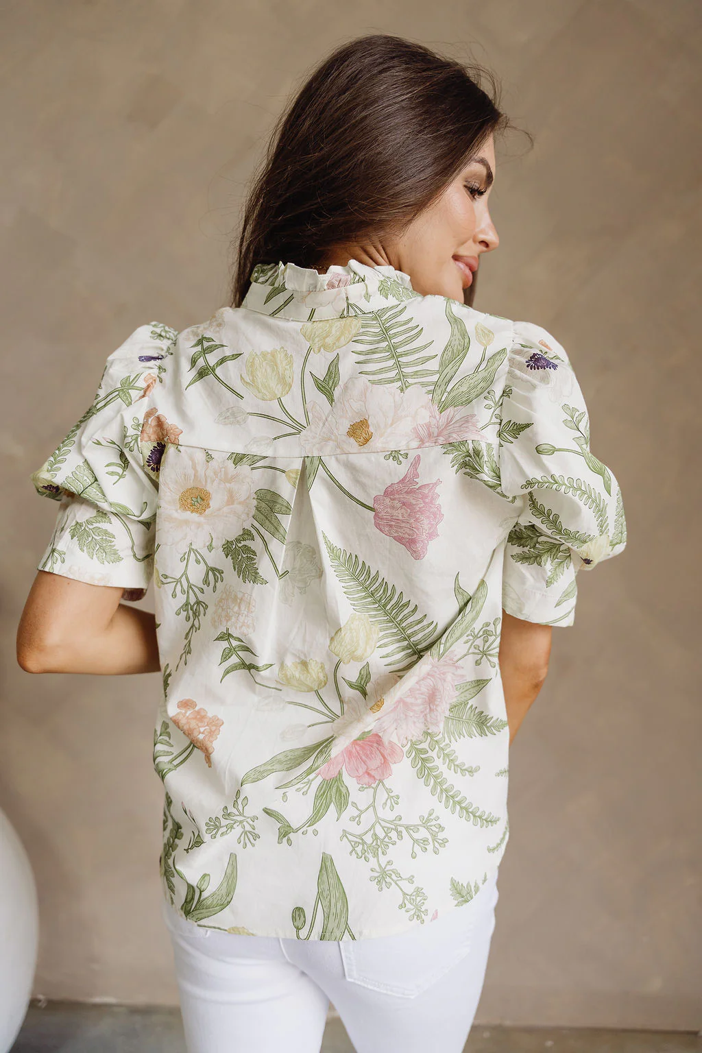 Alison Cream Multi Floral Short Puff Sleeves Top - Image 10