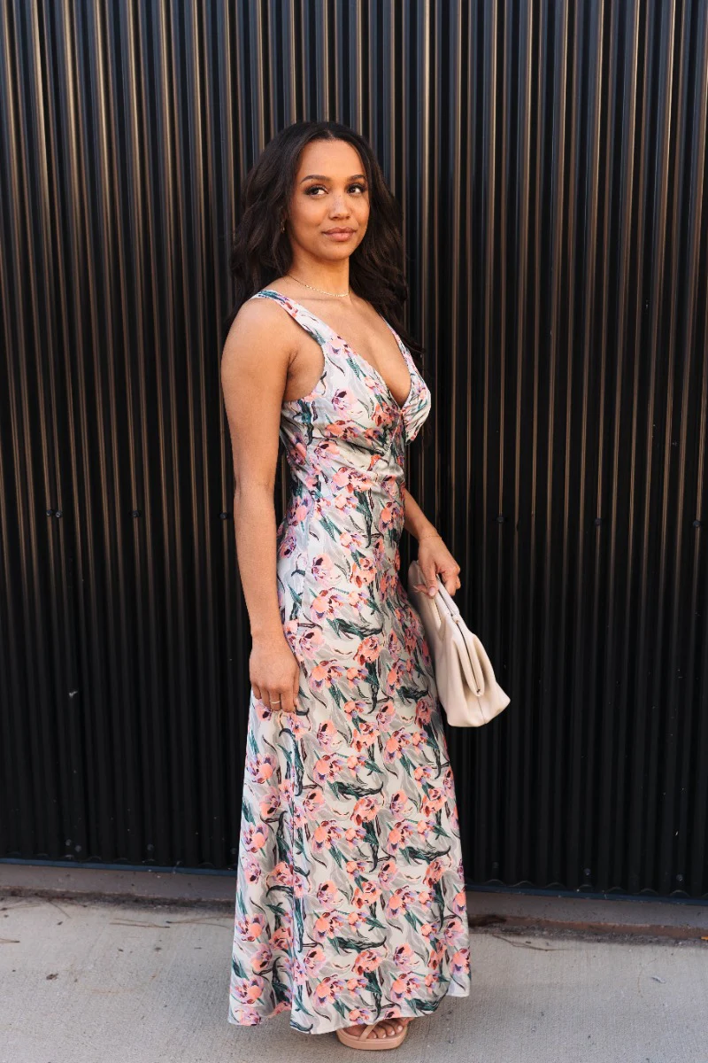 Alison Sage Floral Sleeveless Satin Midi Dress - Image 6