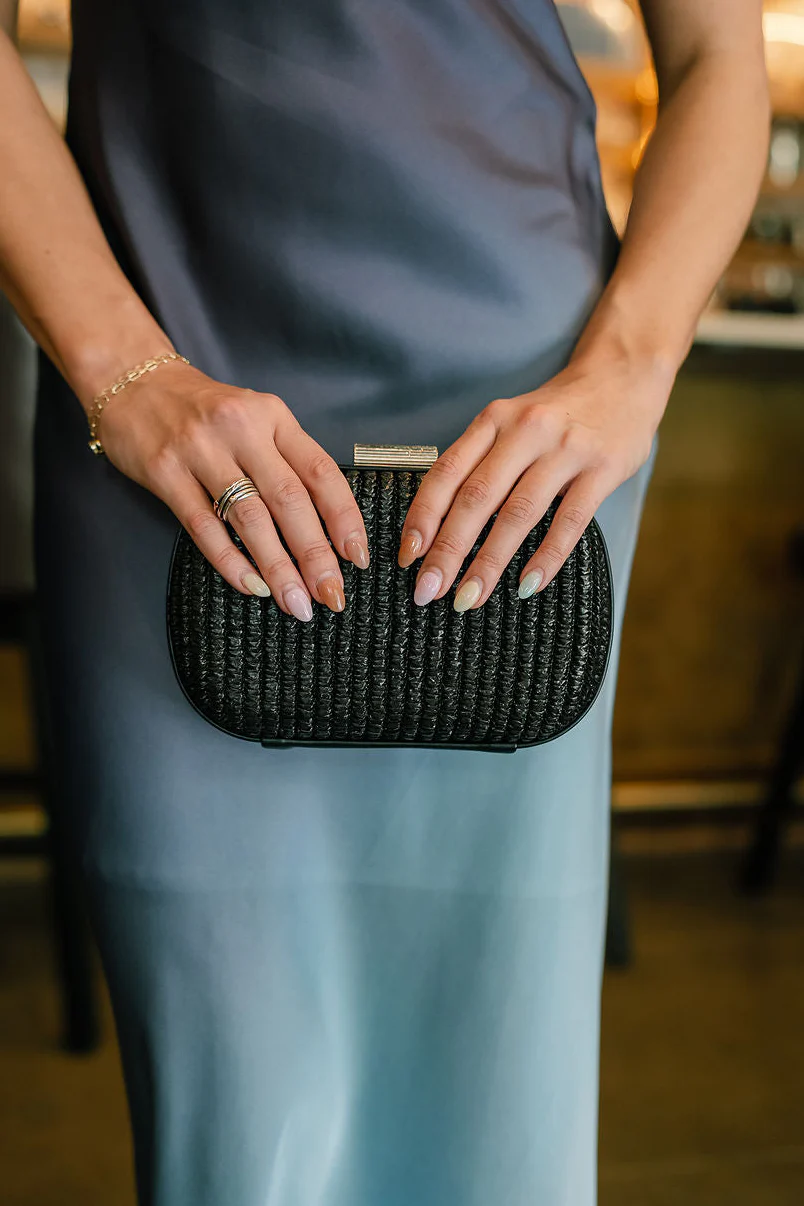 Alix Black Woven Clutch Purse